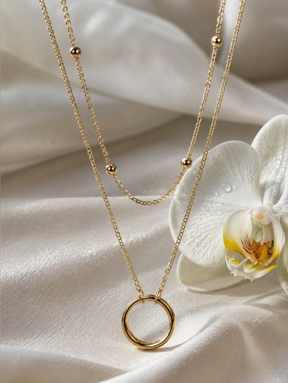 Minimalist Chic Layered Circle Pendant Necklace 18K Gold Plated Stainless